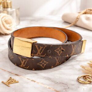 Authentic Louis Vuitton Monogram Belt Gold Buckle LV Vintage Designer Belt